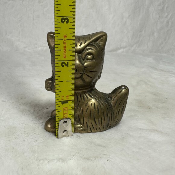 Vintage Solid Brass Kitty Kitten Cat Paperweight Figurine 1970's shelf sitter - Picture 6 of 7